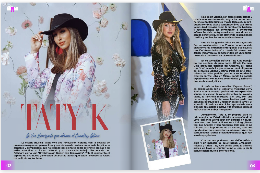 Taty K featured in Cartelera Miami magazine spread