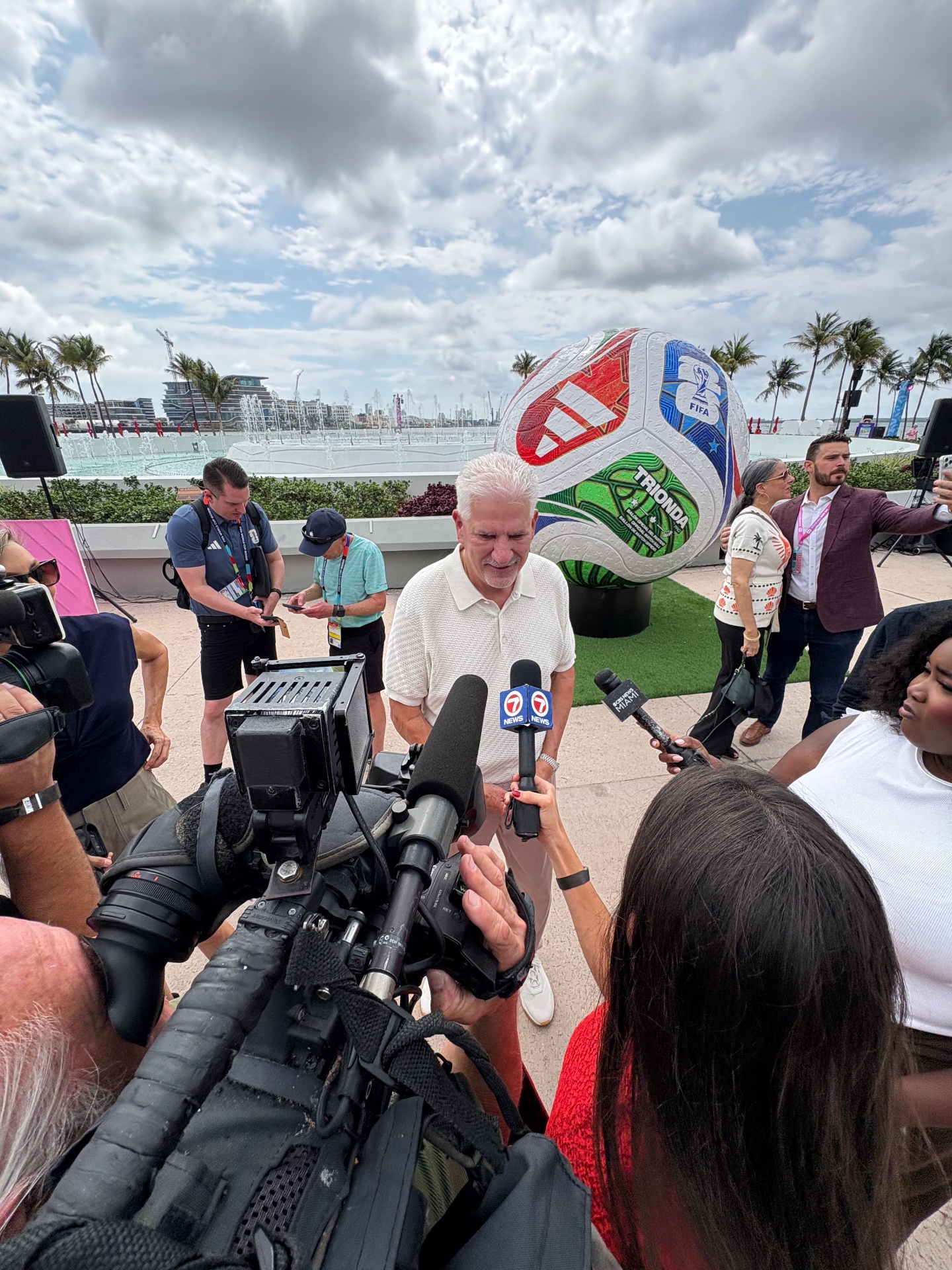 FIFA World Cup 2026 Miami Trionda match ball press moment at Miami waterfront
